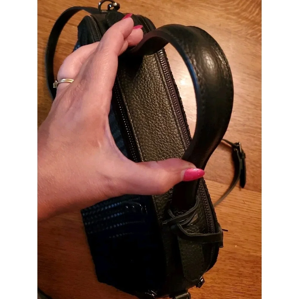 Giorgia Milani Black Woven Satchel purse‎ w/Crossbody & Handle